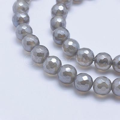 Electroplated Natural Grey Agate Beads Strands G-G724-8mm-1
