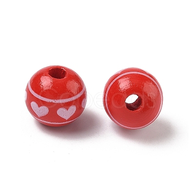 Valentine's Day Spray Painted & Printed Wood European Beads WOOD-L023-03C-1