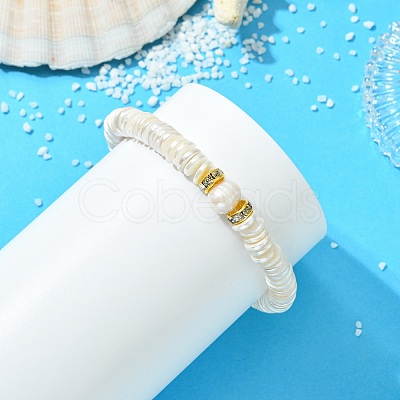 Potato Natural Pearl & Electroplated Shell Pearl Heishi Beads Stretch Bracelets BJEW-JB14158-1