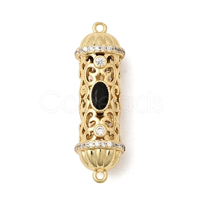 Brass Pave Black and Clear Cubic Zirconia Filigree Cylinder Connector Charms KK-C255-25G-1
