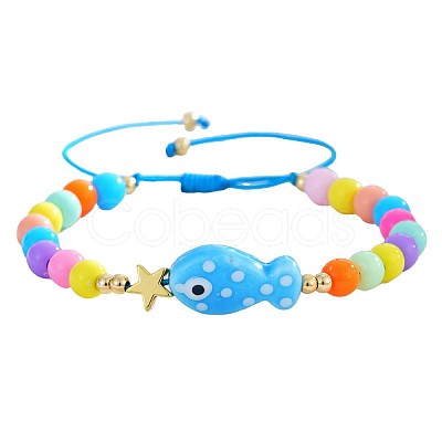 Ocean Style Fish Porcelain Bead Braided Bracelets LS-YA5775-1