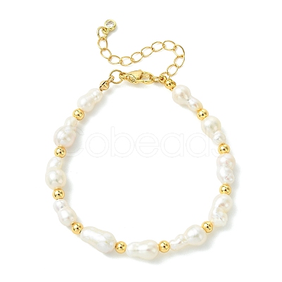 Natural Baroque Keshi Pearl & Brass Beaded Bracelets for Women BJEW-JB13957-1