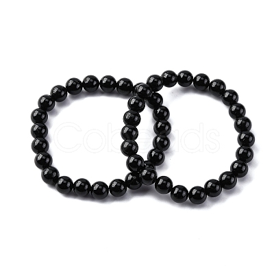 Natural Tourmaline Round Beaded Stretch Bracelets for Men Women BJEW-G743-01A-1