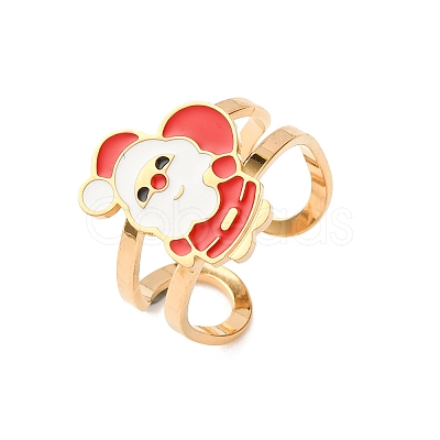 304 Stainless Steel with Enamel Cuff Rings for Women RJEW-Z116-01G-01-1