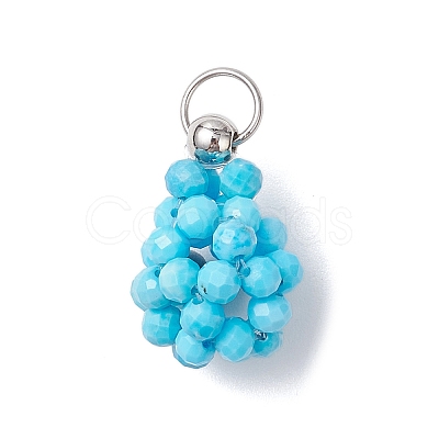 Dyed Natural Magnesite Faceted Round Beaded Pendants PALLOY-MZ00986-1
