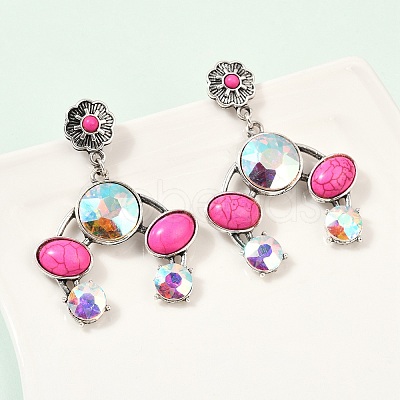 Alloy Synthetic Turquoise Dangle Stud Earrings EJEW-U053-08AS-1