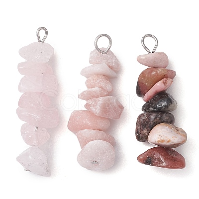 Gradient Color Natural Rose Quartz & Natural Rhodonite & Natural Pink Opal Chip Beaded Pendants PALLOY-JF02791-04-1