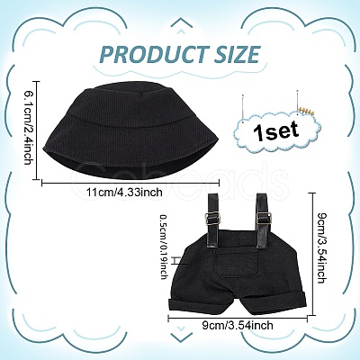 1Pc Cotton & PU Leather Suspender Trousers and 1Pc Cloth Bucket Hat for Dolls Accessories DOLL-WR0001-05B-1