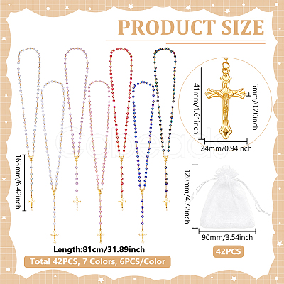 42Pcs 7 Colors Alloy & Round Plastic Link Chain Rosary Bead Necklaces NJEW-WA0001-05-1