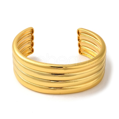 Rack Plating Brass Grooved Open Cuff Bangles BJEW-S150-01G-1