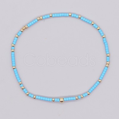 Minimalist Glass Seed Beads & Brass Beads Stretch Bracelets for Women BC0195-14-1