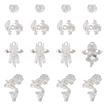 20Pcs 4 Styles Alloy Bead Caps & Pendant Cabochons Settings FIND-TA0010-07-1