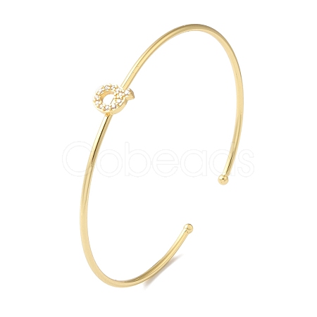 Rack Plating Brass Micro Pave Clear Cubic Zirconia Letter Open Cuff Bangles BJEW-A018-01G-Q-1