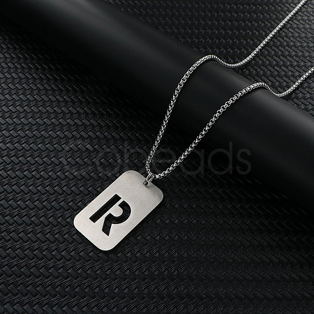 Rectangle with Hollow Out Letter 201 Stainless Steel Pendant Necklaces FS-WG34D20-09-1