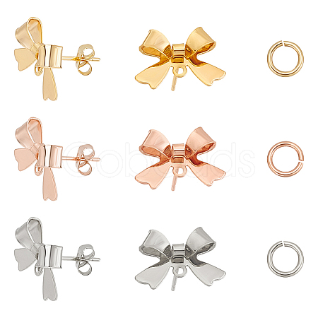 Bowknot Shapes Brass Stud Earring Findings KK-AN0001-09-1