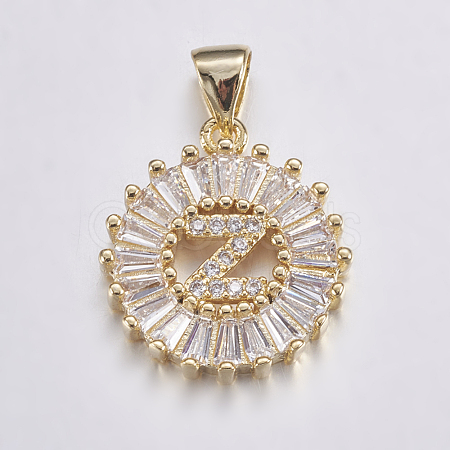 Long-Lasting Plated & Rack Plating Brass Micro Pave Cubic Zirconia Letter Pendants ZIRC-A007-03Z-G-1
