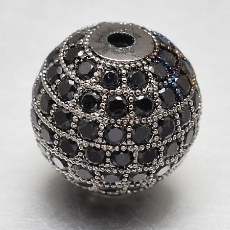 CZ Brass Micro Pave Cubic Zirconia Round Beads ZIRC-L017-14mm-06B-1