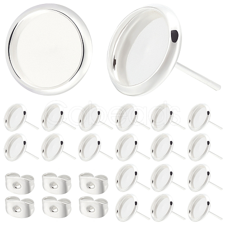 50Pcs Flat Round 304 Stainless Steel Stud Earring Settings STAS-BBC0005-84B-1