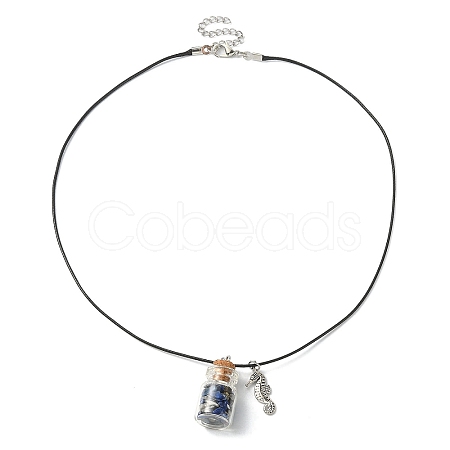 Glass Bottle & Alloy Sea Horse Pendant Necklace NJEW-FZ00014-1