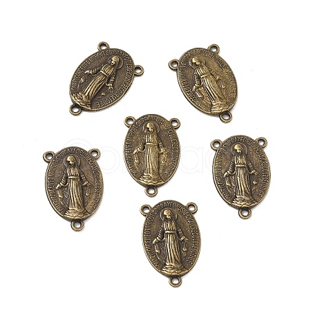 Holy Oval Carved Virgin Mary Tibetan Style Alloy Chandelier Component Links TIBEP-LF0961YKG-AB-LF-1