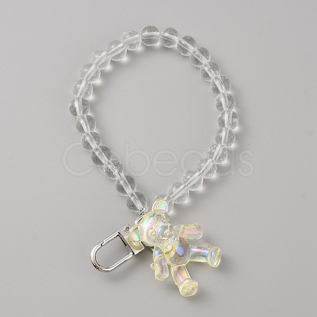 Acrylic Bear Hanging Beaded Keychain Wrist Bracelet Pendant Decoration HJEW-WH0068-15B-1