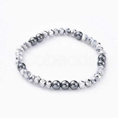 Faceted Rondelle Electroplate Glass Stretch Bracelets BJEW-JB04650-01-1