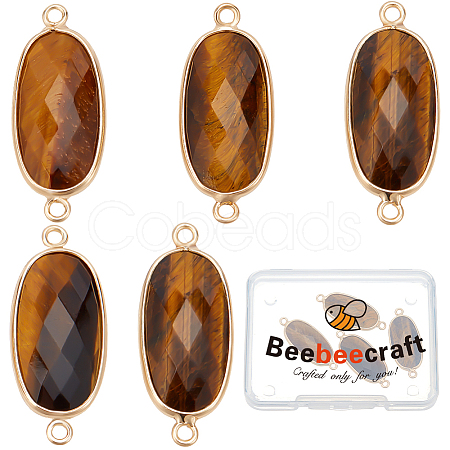 Beebeecraft 5Pcs Natural Tiger Eye Connector Charms G-BBC0001-35C-1