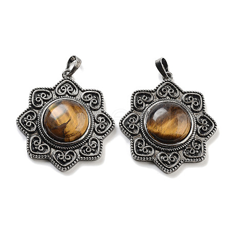 Natural Tiger Eye & Brass Pendants G-K338-09AS-06-1