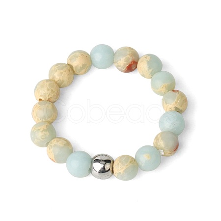 4MM Round Natural Shoushan Stone Beaded Stretch Rings VM0712-5-1