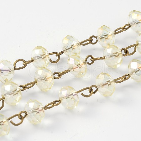 Handmade Electroplate Glass Faceted Rondelle Beads Chains for Necklaces Bracelets Making AJEW-JB00147-06-1