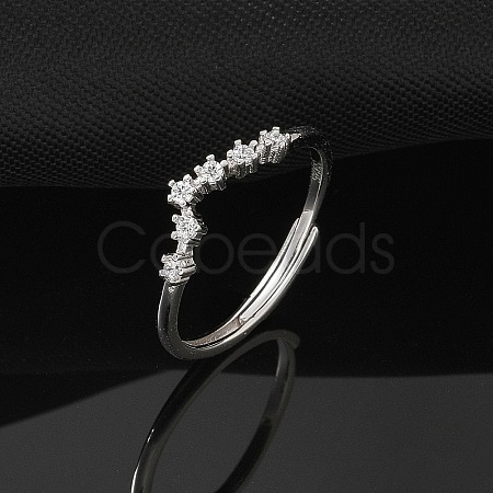 Constellations Rhodium Plated 925 Sterling Silver Micro Pave Clear Cubic Zirconia Adjustable Rings for Women RJEW-P130-01P-D-1