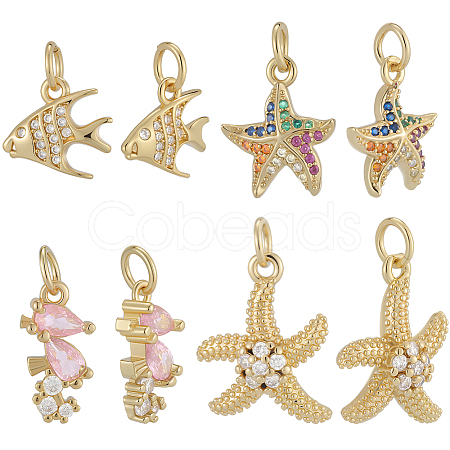 12Pcs 4 Style Brass Micro Pave Cubic Zirconia Pendants KK-BBC0019-51-1