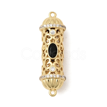 Brass Pave Black and Clear Cubic Zirconia Filigree Cylinder Connector Charms KK-C255-25G-1