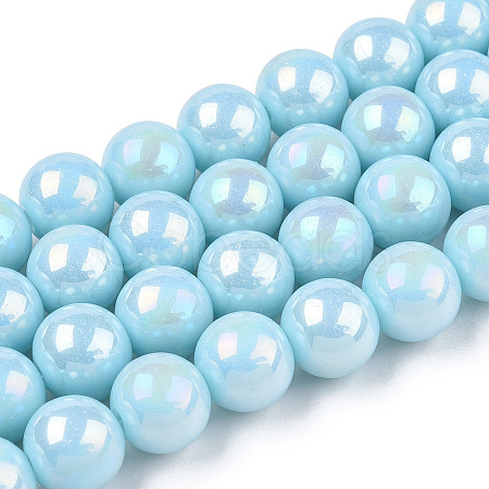 Electroplate Opaque Glass Beads Strands GLAA-T032-P10mm-AB10-1
