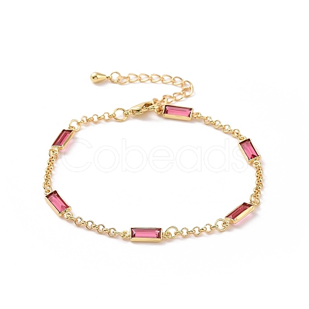 Rectangle Cubic Zirconia Chain Bracelets BJEW-G654-02G-01-1