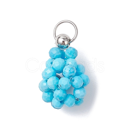 Dyed Natural Magnesite Faceted Round Beaded Pendants PALLOY-MZ00986-1