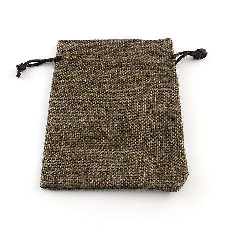 Polyester Imitation Burlap Packing Pouches Drawstring Bags X-ABAG-R005-9x12-05-1