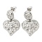 304 Stainless Steel Micro Pave Cubic Zirconia Dangle Stud Earrings, Textured Heart, Stainless Steel Color, 34x22mm