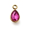 304 Stainless Steel Pendants, with Rhinestone, Real 18K Gold Plated, Ion Plating(IP), Teardrop, Rose, 10.5x5.5x0.5mm, Hole: 1.8mm