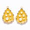 Brass Enamel Pendants, with ABS Plastic Imitation Pearl, Nickel Free, Teardrop, Real 18K Gold Plated, Yellow, 21x13.5x4mm, Hole: 1mm