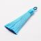 Polyester Tassel Big Pendant Decorations, Ice Silk Tassel, Deep Sky Blue, 60~67x8mm, Hole: 5x7mm