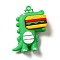 Dinosaur with Hamburger Shape PVC Pendants, Lawn Green, 52x42x16.5mm, Hole: 3mm