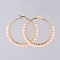 Beaded Hoop Earrings, with Natural Rose Quartz Beads, Golden Plated 304 Stainless Steel Hoop Earrings and Cardboard Packing Box, 50mm, Pin: 0.6x1mm