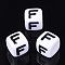 Acrylic Horizontal Hole Letter Beads, Cube, White, Letter F, Size: about 7mm wide, 7mm long, 7mm high, hole: 3.5mm, about 200pcs/50g