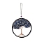 Wire Wrapped Chips Natural Lapis Lazuli Big Pendant Decorations, with Iron Chains and Imitation Leather Rope, Flat Round with Tree of Life, 295mm