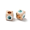 Alloy Enamel European Beads, Large Hole Beads, Light Gold, Cube with Evil Eye, White, 8x10.5x10.5mm, Hole: 4.3mm