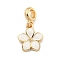 Rack Plating Alloy Enamel Flower European Dangle Charms, Large Hole Pendants, Golden, White, 28mm, Hole: 4.6mm, Flower: 17.5x15x2mm