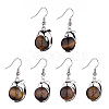 Natural Tiger Eye Dolphin Dangle Earrings with Crystal Rhinestone EJEW-A092-20P-17-1