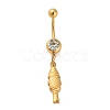 304 Stainless Steel Crystal Rhinestone Carved Barbell Dangle Belly Rings LS-STAS-C147-18B-G-1