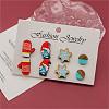 4 Pairs Snowflake & Glove & Christmas Gnome Printed Wood Stud Earrings EJEW-OY001-04-5